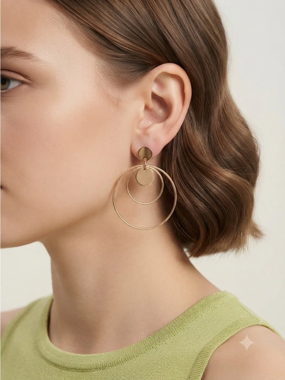 Gold Tone Concentric Hoop Drop Earrings
